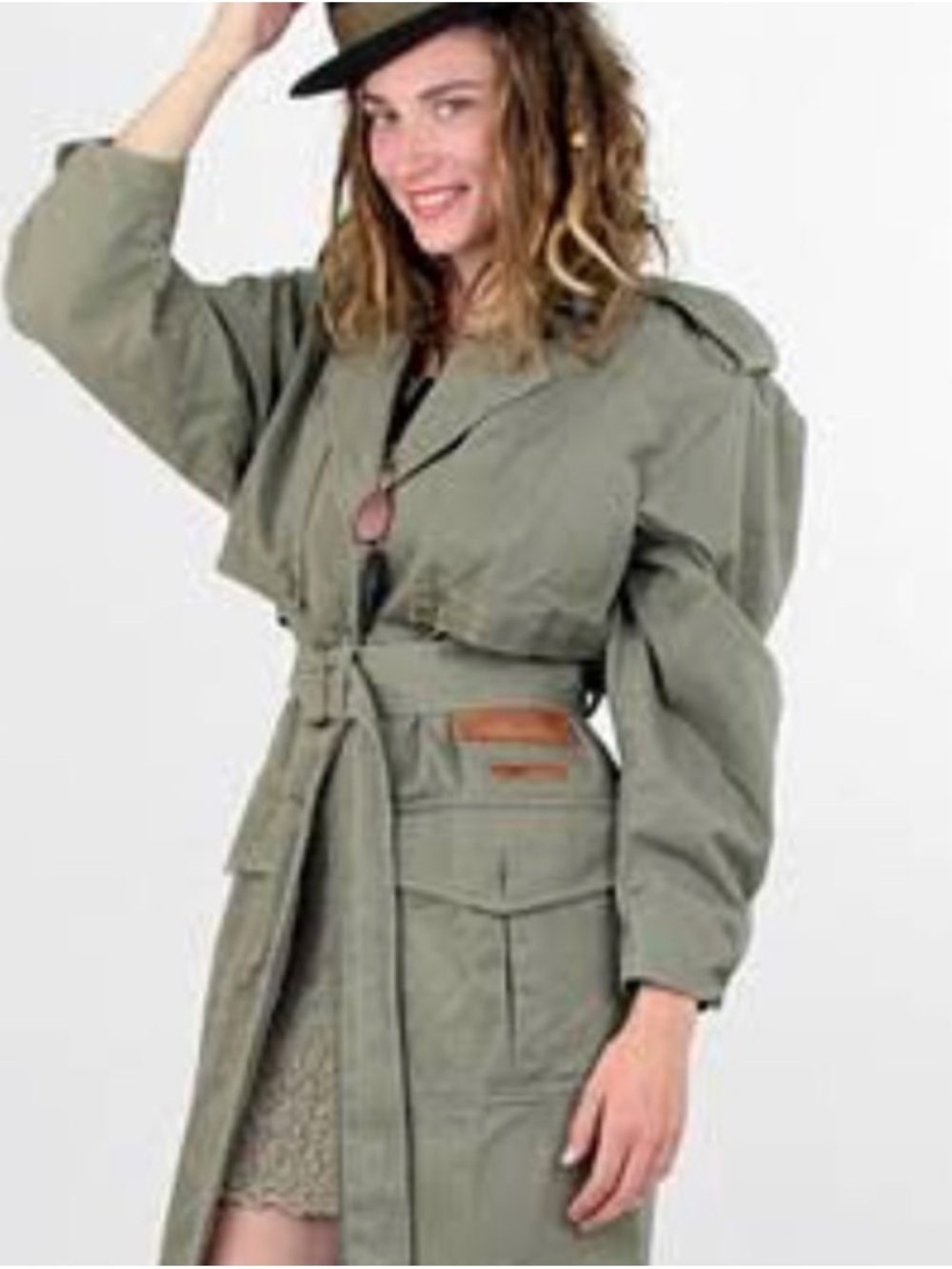 VINTAGE 1980s Together! Military Style Trench  Size 16 Coat Olive Green